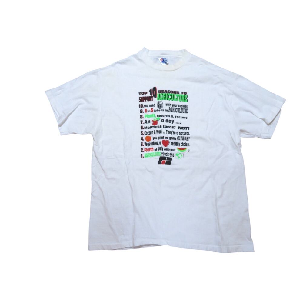 Top Ten Reasons to Support Agriculture T-shirt White Sz L 1990s